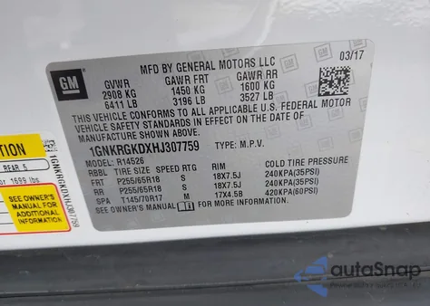 2017 Chevrolet Traverse 1Lt z USA, uszkodzony, nr VIN 1GNKRGKDXHJ307759